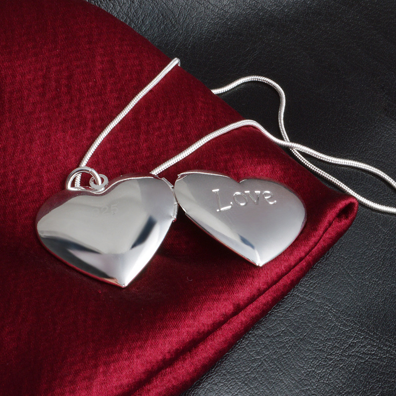 Silver Jewelry Pendant Fine LOVE Heart Shaped Box Pendant 925 jewelry silver plated Necklace Pendants Fashion gift necklace Top Quality