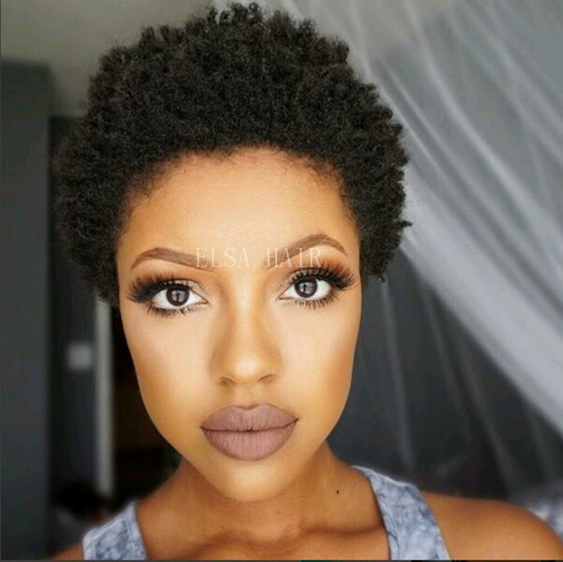 

Curl Bob Pixie Cut Human Hair Afro kinky Curly None Lace Front Wigs for Black Women 120% Density Glueless Machine Made Wig Natural Color, 1b color