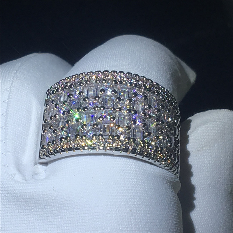Fashion Hiphop ring T-shape Cz Crystal White Gold Filled Party wedding band rings for women Wholesale Jewelry
