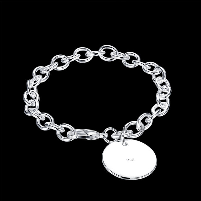 Round card rough Bracelet sterling silver plated bracelet SPB270; New arrival men and women 925 silver bracelet Link, Chain