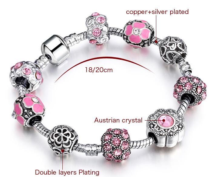 Hotsales 925 Silver Plated Beaded Strands Jewelry Innovative Handmade Austrian Murano Glass Beads Lucky Charms Bracelets in Pink with 18cm,19cm,20cm
Hotsales 925 Silver Plated Beaded Strands Jewelry Innovative Handmade Austrian Murano Glass Beads Lucky Charms Bracelets in Pink with 18cm,19cm,20cm