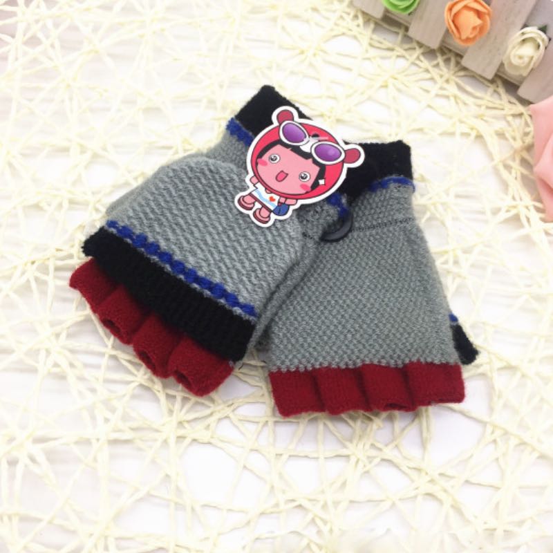 Kids Knitted Fingerless Gloves Colors Match Half Fingers For Boys And Girls With Cover Up Wholesale