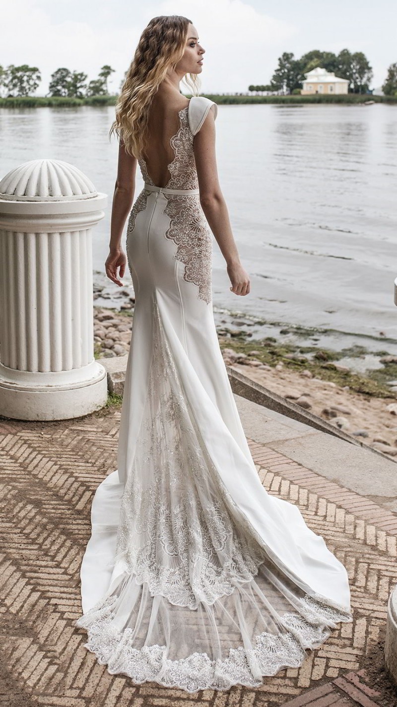lian rokman front split mermaid wedding dresses sexy sheer plunging neckline lace appliqued satin bridal gowns robe de marie