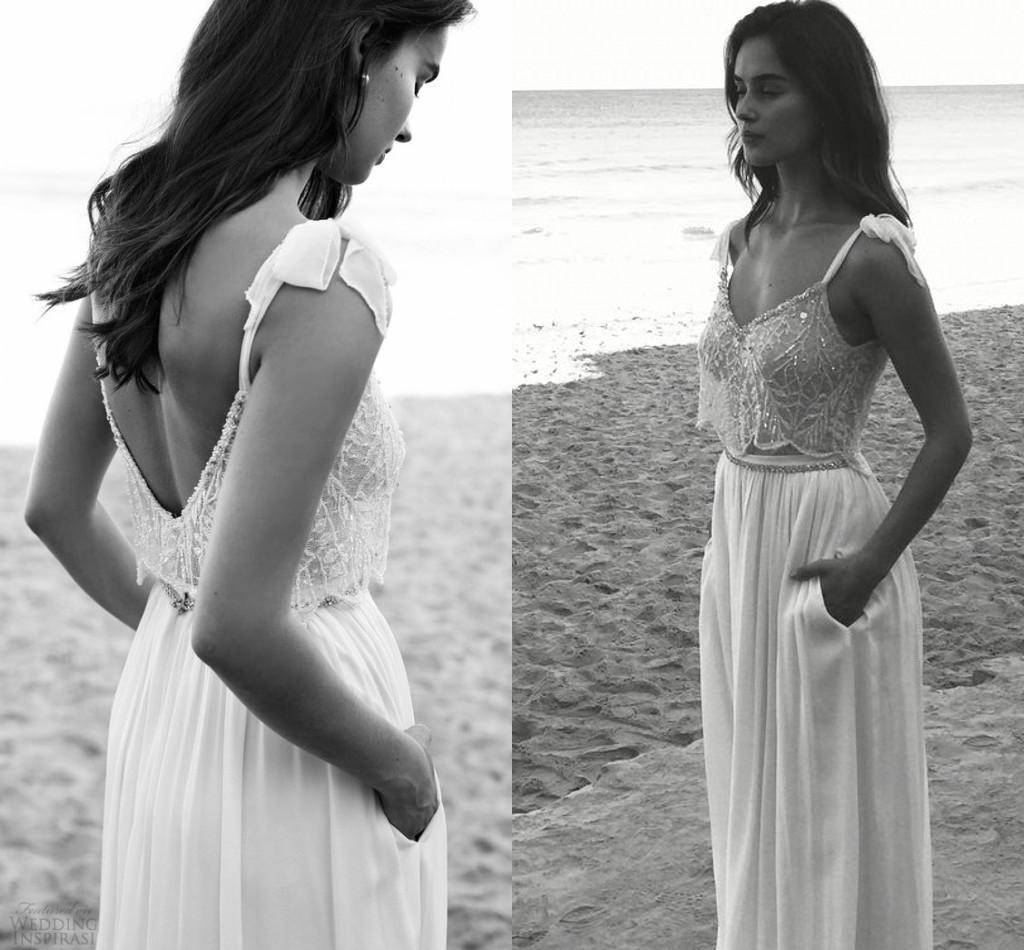 Romantic Summer Beach Two Pieces Spaghetti Bridal Gowns Beaded Chiffon V Neck Bohemia Wedding Dresses With Pocket Wedding Bride Gown, Gold
Romantic Summer Beach Two Pieces Spaghetti Bridal Gowns Beaded Chiffon V Neck Bohemia Wedding Dresses With Pocket Wedding Bride Gown, Gold