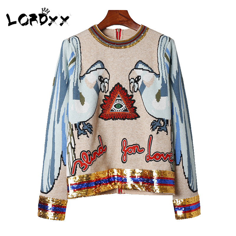LORDXX Parrot sequin top women Long sleeve Sweater Animal embroidery back zipper wool knitted pullover ladies Casual top S18100803, As picture
LORDXX Parrot sequin top women Long sleeve Sweater Animal embroidery back zipper wool knitted pullover ladies Casual top S18100803, As picture