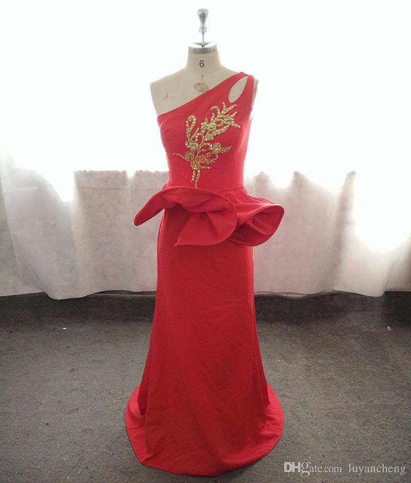 Red One Shoulder Mermaid African Bridesmaid Dresses Ruffles Waist Appliques Beaded Gold Bridesmaid Dress Plus Size Wedding Guest Gowns