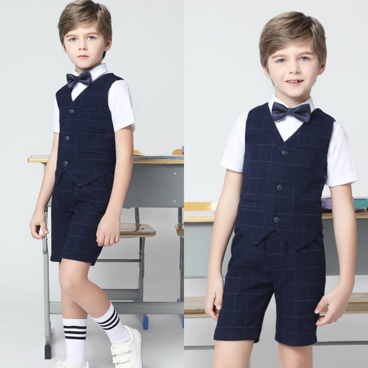 Two Pieces Formal Boys Clothing Summer Damier Check Boy Suits Short Pants + Vest With Three Pockets, Yellow
Two Pieces Formal Boys Clothing Summer Damier Check Boy Suits Short Pants + Vest With Three Pockets, Yellow