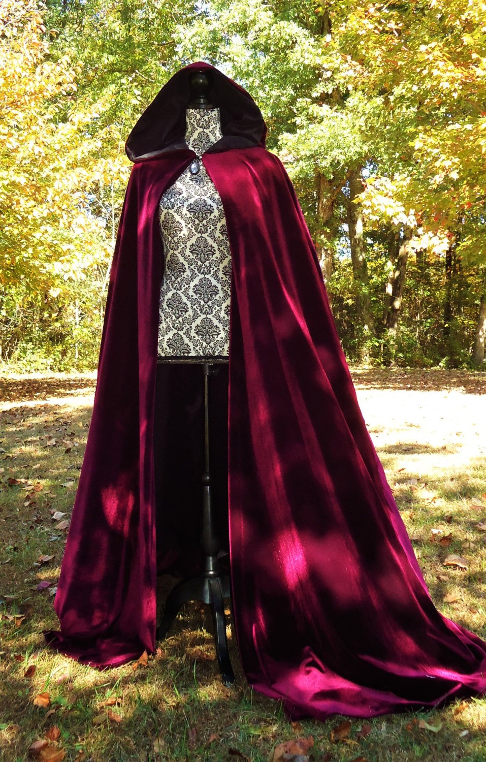 Wine Black Velvet Hooded Cloak Cape Adult Long High Quality Wedding Halloween Coat Costume Wicca Robe