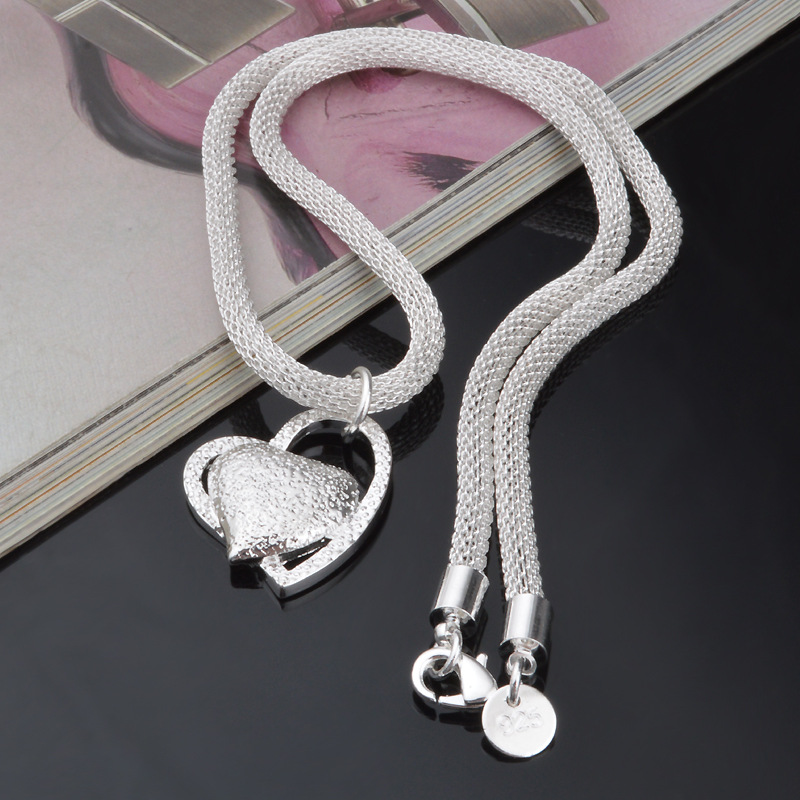Free Shipping floating charms silver 925 jewelry women necklace chain Inlaid Heart Pendant collier femme charm