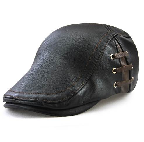 Top Level Synthetic Leather Bandage Newsboy Beret Cap British Gentleman Flat Ivy Cap Duckbill Visor Adjustable Golf Peaked Hats, Other
