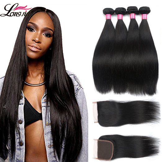 8A Peruvain Virgin Hair with Closure Unprocessed Brazilian Straight Human Hair 3or4 bundles With Lace Closure Natural color Remy human hair от DHgate WW