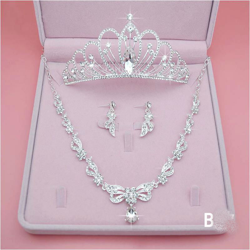 shining three pieces bridal jewelry accessories crystal pearls headpieces crown and tiaras for wedding events