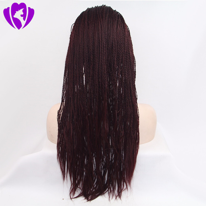 Hot selling burgundy twist braided lace front wigs full hand tied synthetic Frontal wig for african americans