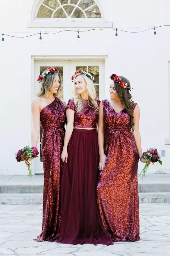 New Cheap Bury Sequin A Line Jewel One Shoulder Floor-Length Bridesmaid Dress Wedding Party Dresses Custom Made