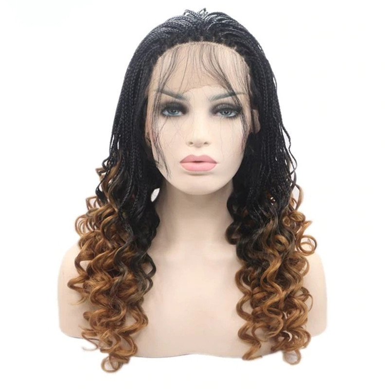 High quality ombre brown Hair short curly braids wig 16" africa women style box braid wig full Synthetic Lace Front Wigs with baby hair