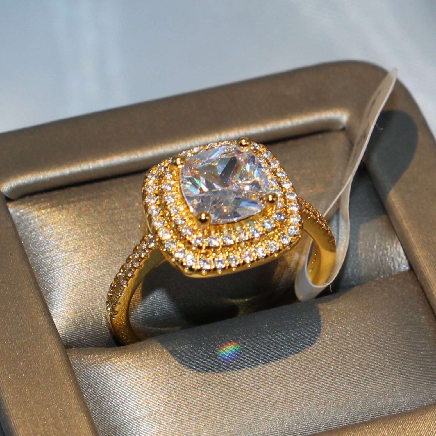 Sterg Sier Yellow Gold Topaz Pave Band Ring for Women