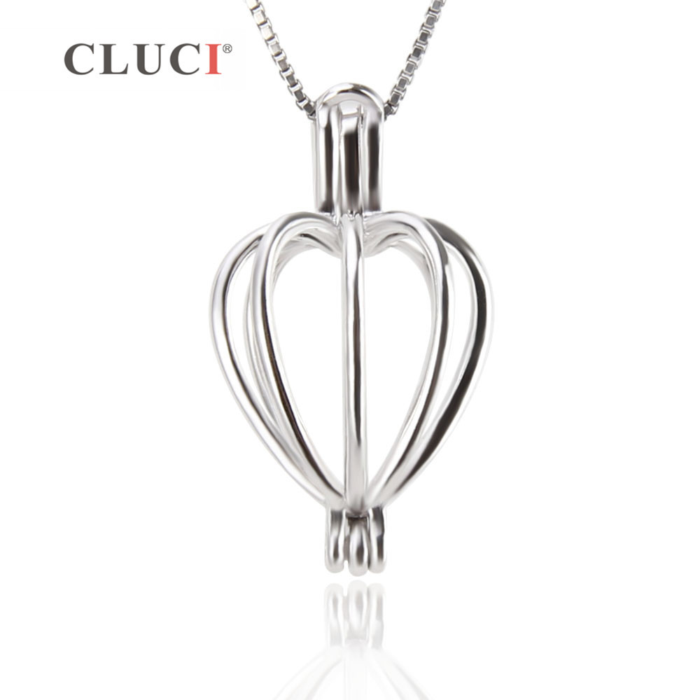 CLUCI Heart cage pendant 925 sterling silver pearl pendant 3pcs, Beads Holder Accessories for Women Authentic Silver Jewelry S18101607