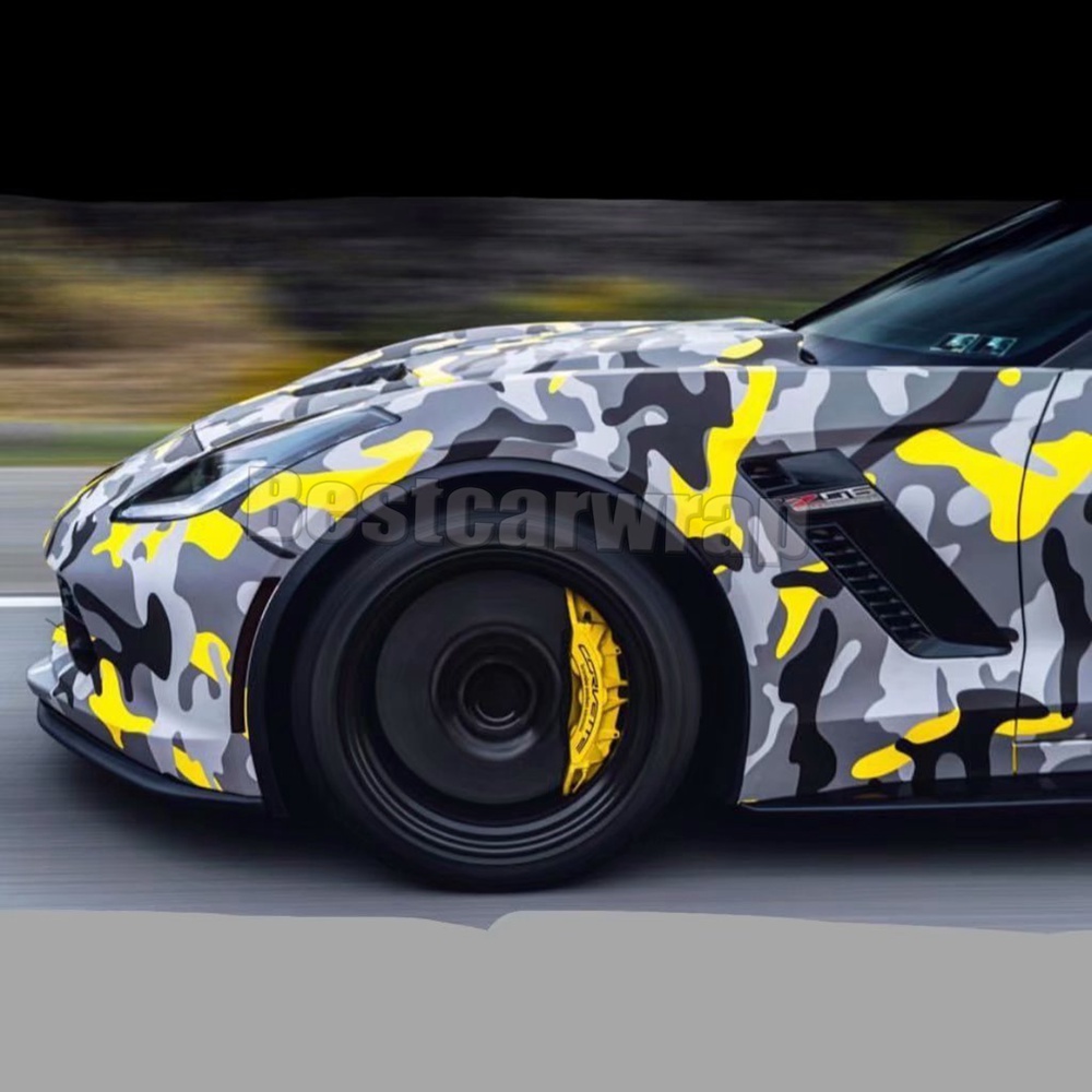 Ubran snow yellow black gray Camouflage Vinyl wraps for Vehicle car wrap Graphic Camo covering stickers air bubble free 1.52x30m 5x98ft