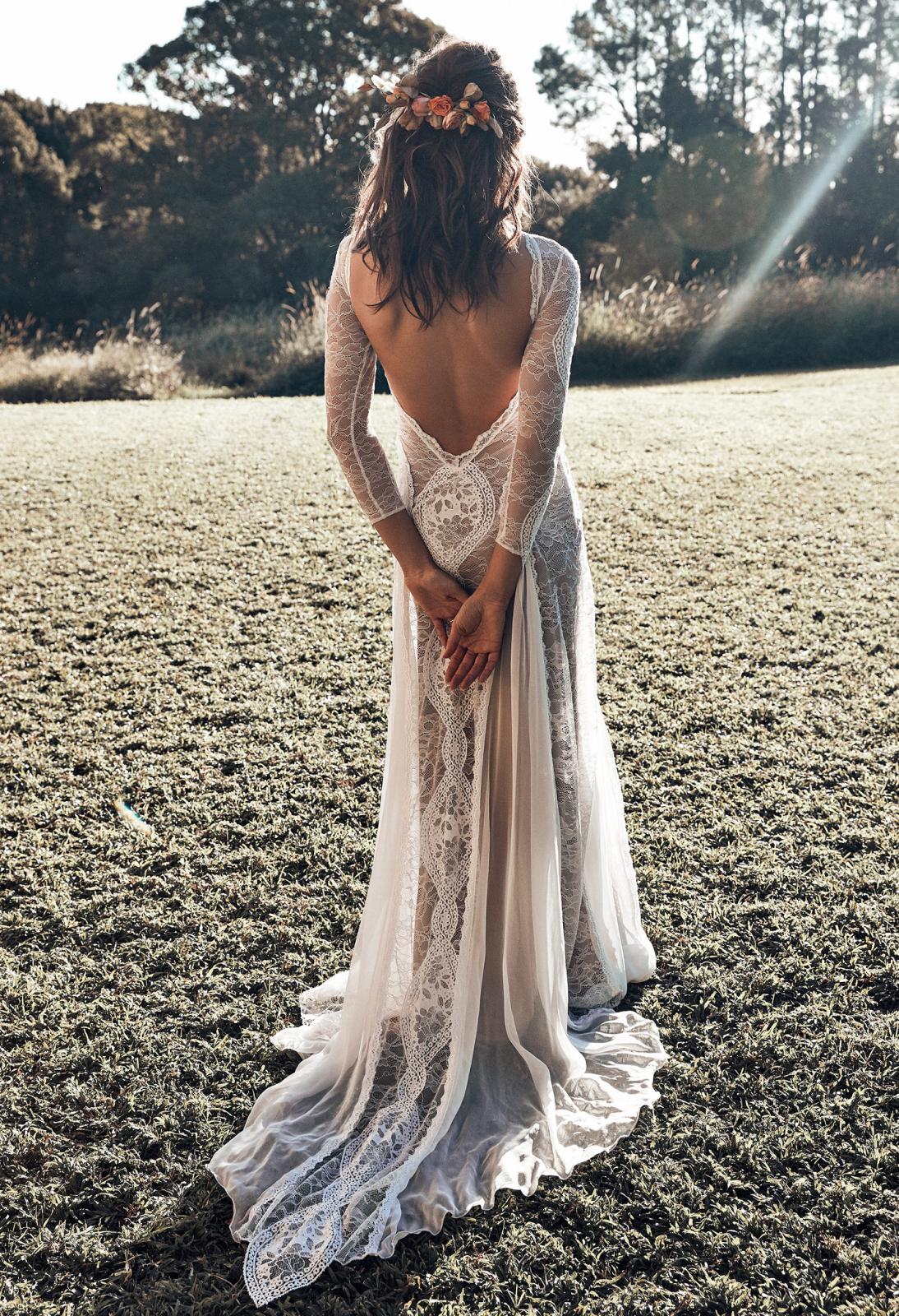 Modest Mermaid Wedding Dresses Jewel Neck Sexy Backless Sweep Train Lace Country Bridal Gowns Appliques Illusion Plus Size Wedding Dress