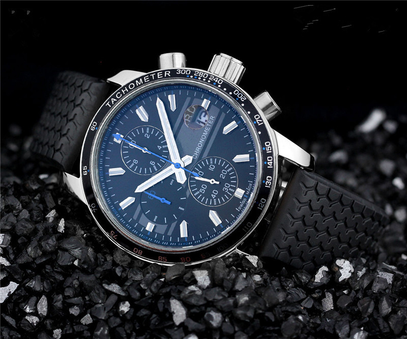 Hot sale luxury watch for men quartz stopwatch man chronograph watches stainless steel wrist watch rubber band cp15