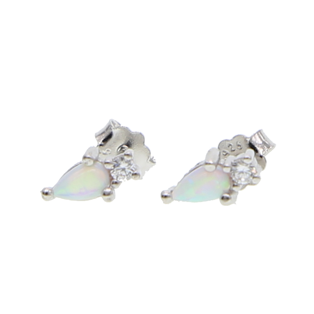 Guarantee 925 sterling silver delicate jewelry simple tear drop opal cz stone minimal girl simple opal silver stud earring