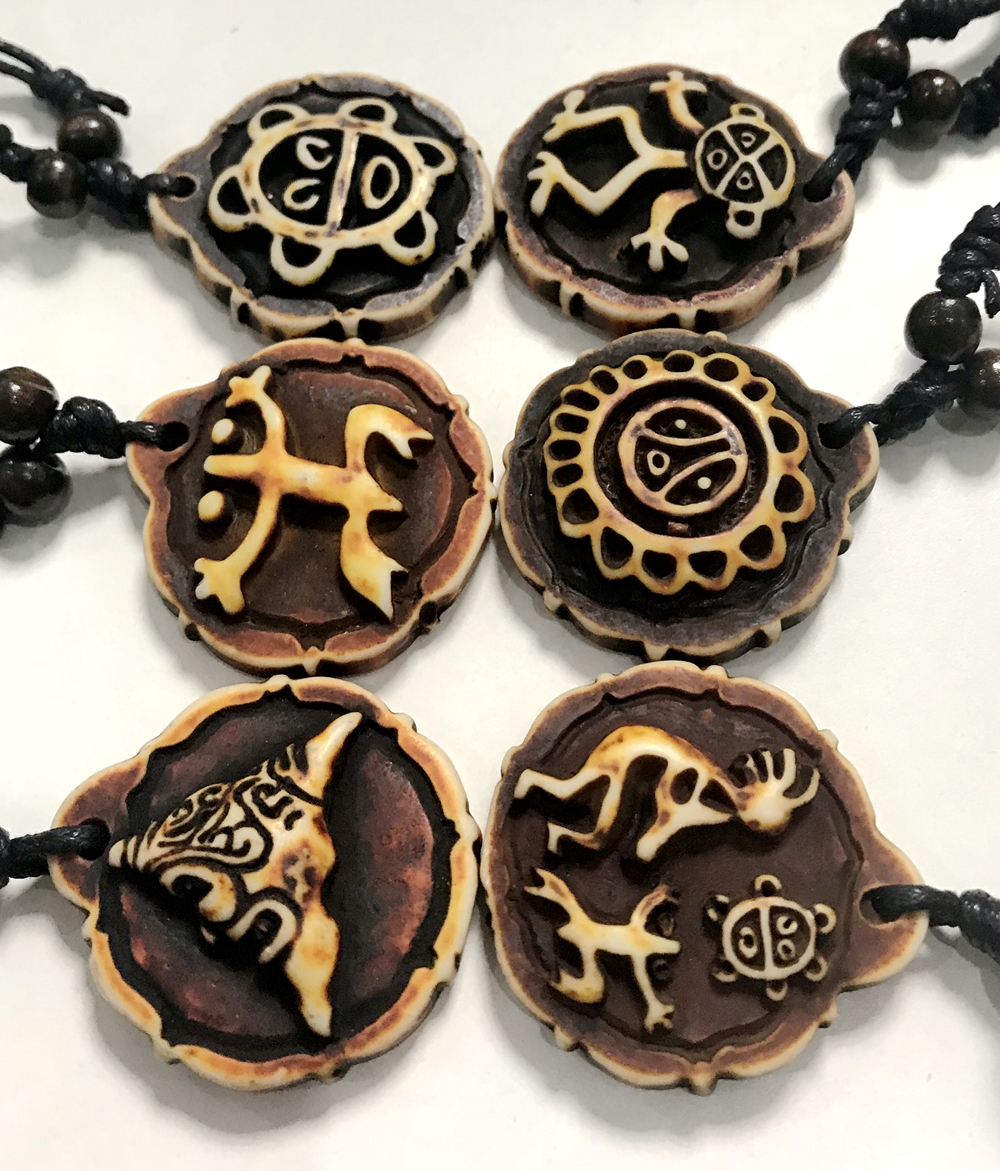 yqtdmy 12 pcs Taino Coqui Frog Cemi Sun Turtles Kokopelli Imitate Yak Bone Necklace All 6 styles choose