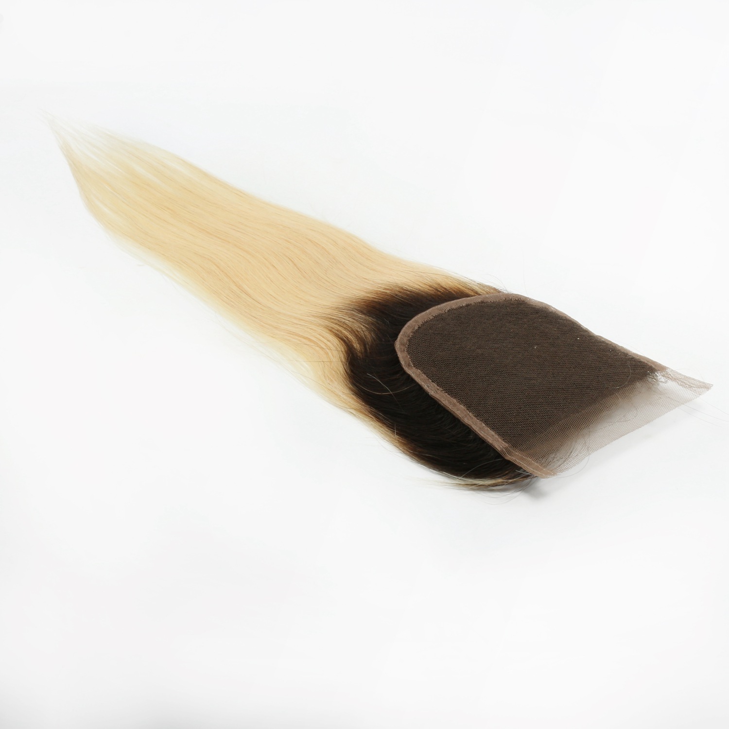 Free shipping Platinum Blonde Ombre 1b/613 Straight Closure Pre Plucked Bleached Knots Remy Human Hair 4x4 Lace Closures