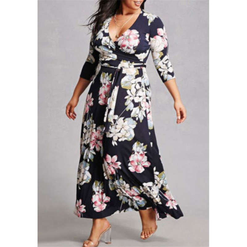 New Plus Size Women Floral Print V-Neck Three Quarter Sleeve Boho Long Dress Lady Evening Party Long Maxi Dress, As photo shows
New Plus Size Women Floral Print V-Neck Three Quarter Sleeve Boho Long Dress Lady Evening Party Long Maxi Dress, As photo shows