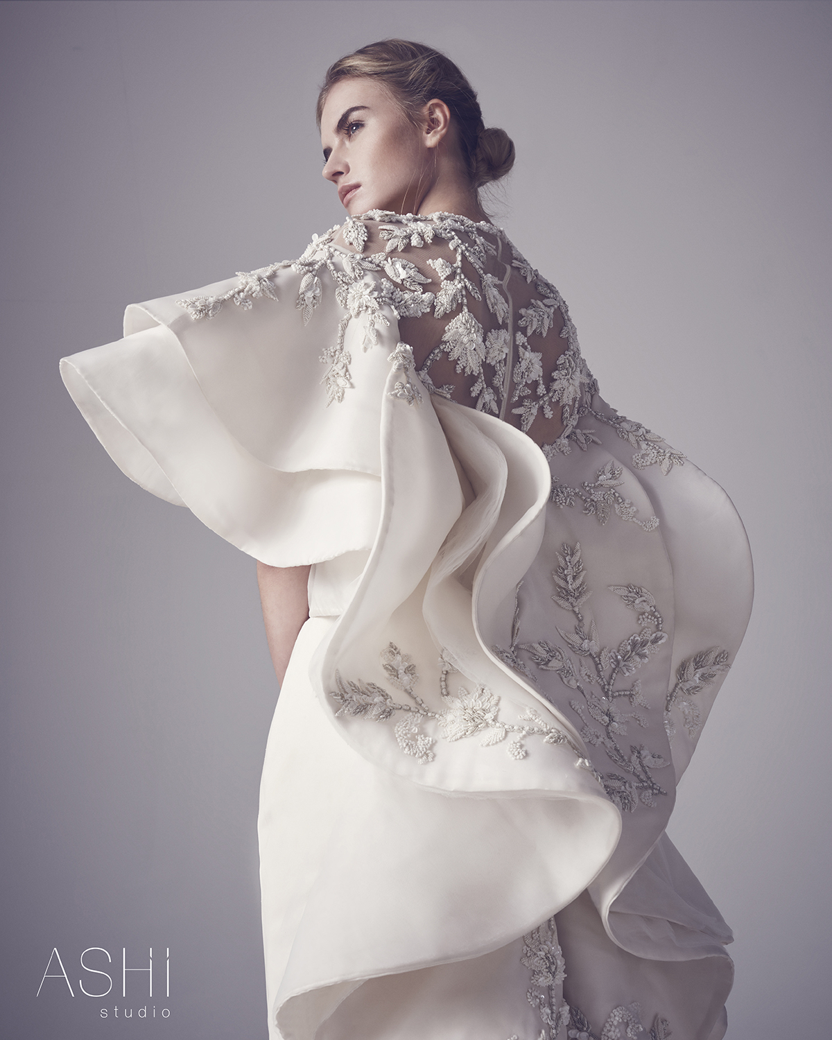 Ashi Studio Women Jumpsuit Jewel Neck Luxury Evening Dresses Ruffle Lace Appliques Beaded Special Design Prom Dress Party Wear Formal Gowns