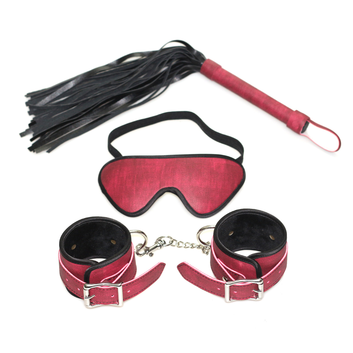Rouge PU en cuir sexe 3 pcs / lot bondage contraintes kit menottes esclave yeux bandés sexe spanking fouet pour hommes et femmes sex toys adulte