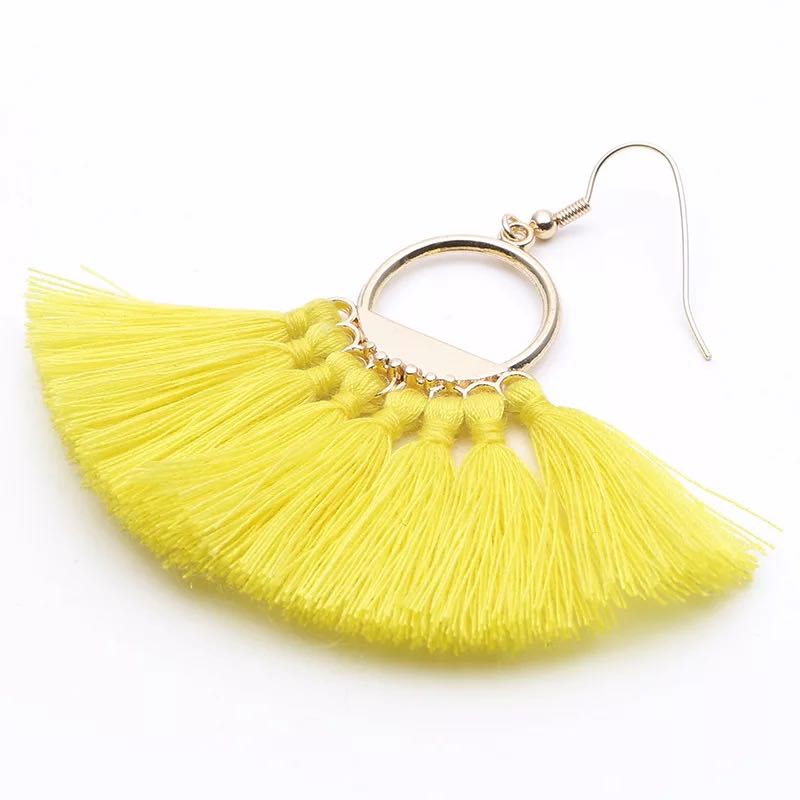 Fashion Women Bohemia Dangle Chandelier Earrings Colorful Hand Made Woven Fringed Earring Fan Shape Semicircle Ear Drop 12 Colors Wholesale