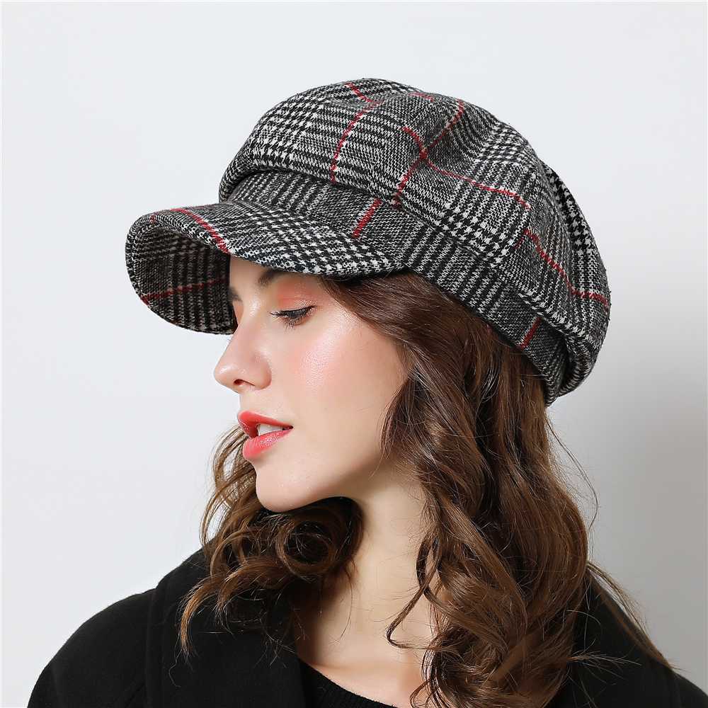 Women Baseball cap For Winter Female Cotton Hats Plaid Vintage Fashion Octagonal Casual boina Autumn 2018 Brand New Women's Caps