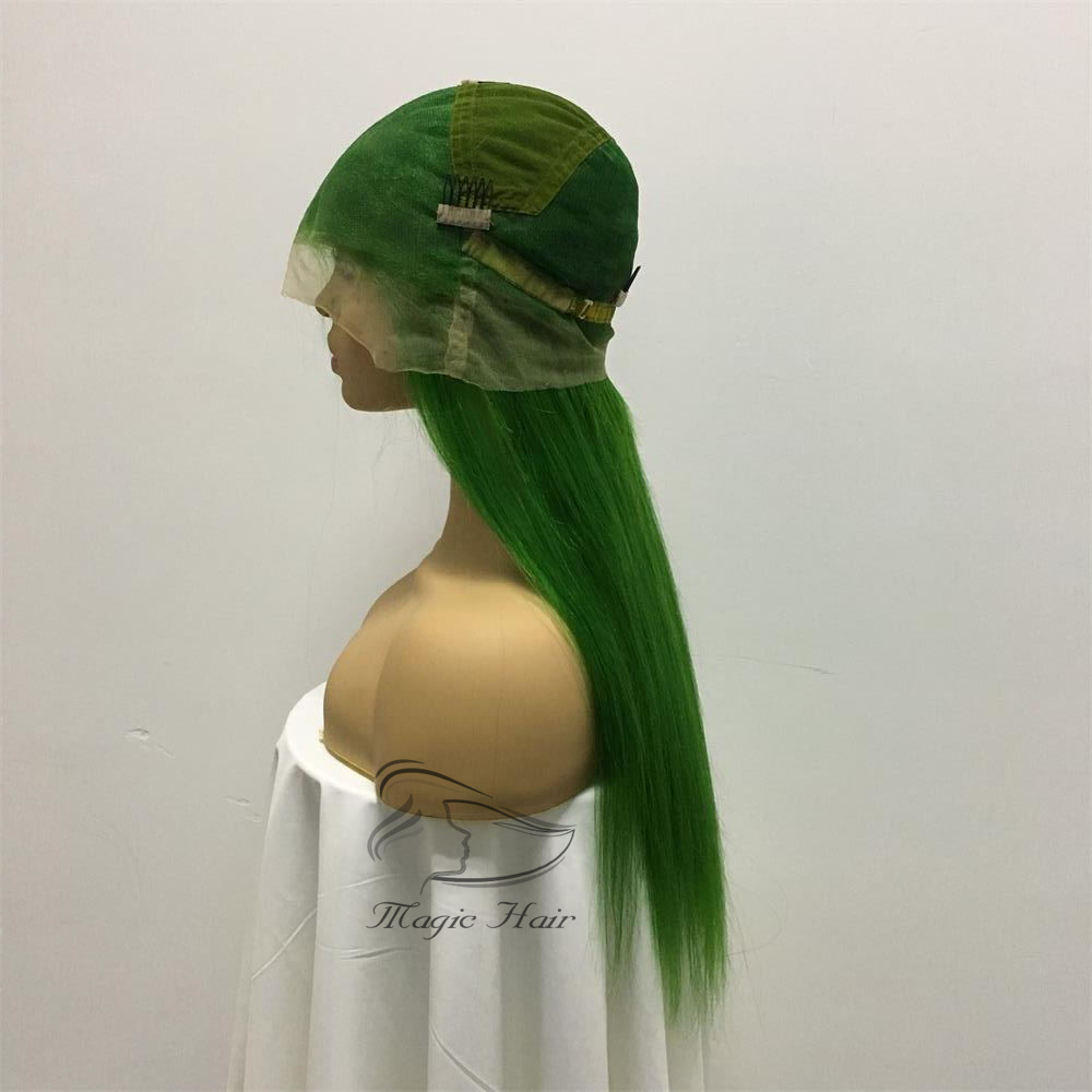 Green color Full Lace Human Hair Wigs Silky Straight Brazilian Virgin Human Hair 150 Density Lace Front wig With Baby Hair Glueless