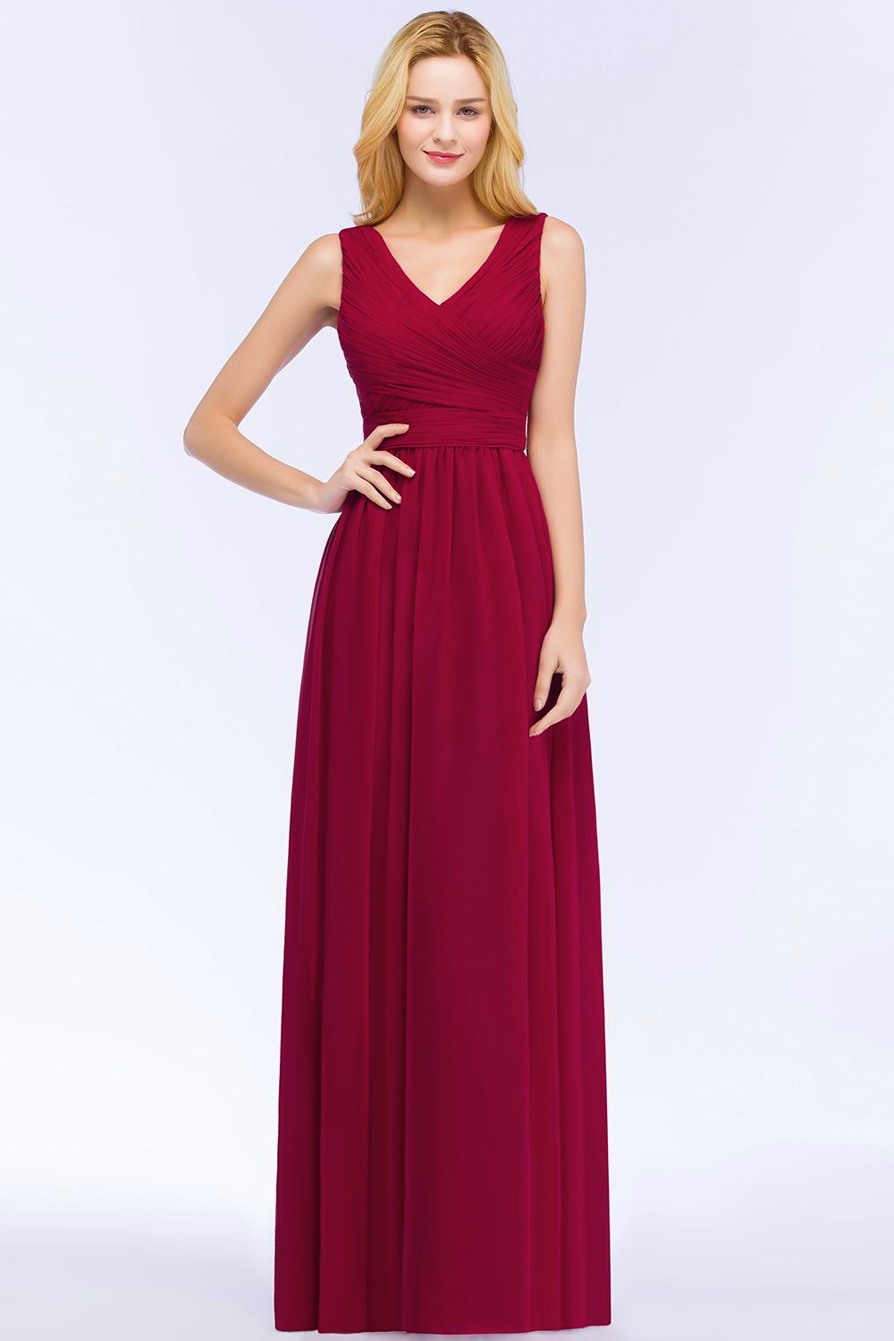Burgundy A Line Chiffon Long Bridesmaid Dresses Sleeveless Ruffle Wedding Party Wear With Zipper Back Maid Of Honor Gowns HY4246