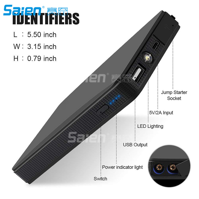 Flashlights Torches Portable Car Jump Starter 400A Peak 8000mAh Up to 25L Gas Car Mini Auto Battery Booster Power Pack with Sma