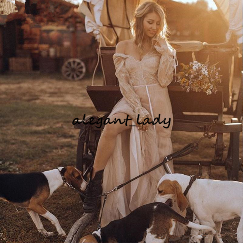 Whimsical Boho Wedding Dresses 2019 Lace Long Sleeve gypsy Striking country western Bridal Gowns Hippie Style Abiti da spos