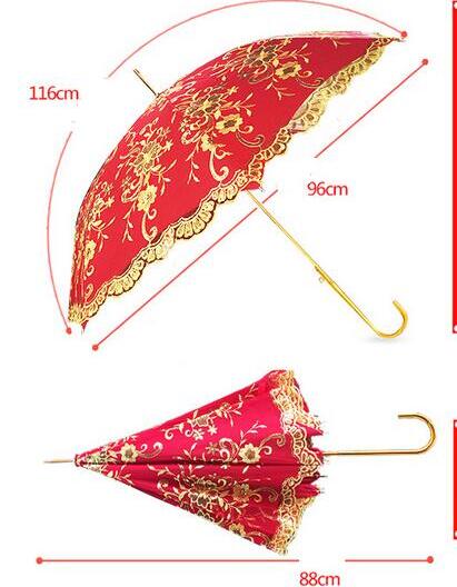 Bridal Parasol Lace Gold Embroidered Peacock Phoenix Dragon Red Wedding Umbrella Handmade Golden Long Handle 7 kinds
Bridal Parasol Lace Gold Embroidered Peacock Phoenix Dragon Red Wedding Umbrella Handmade Golden Long Handle 7 kinds