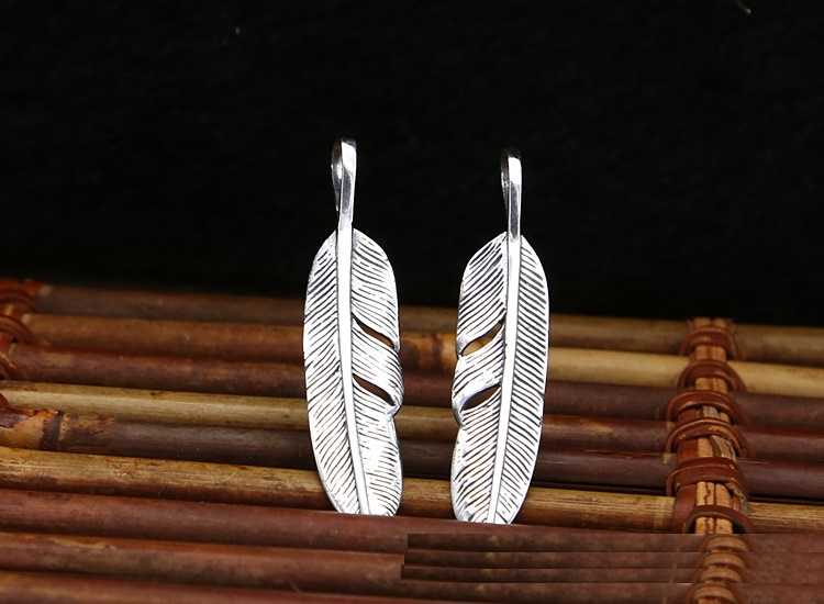 Personalized 925 sterling silver vintage jewelry Japanese antique silver hand-made designer simple feather necklace pendants men women