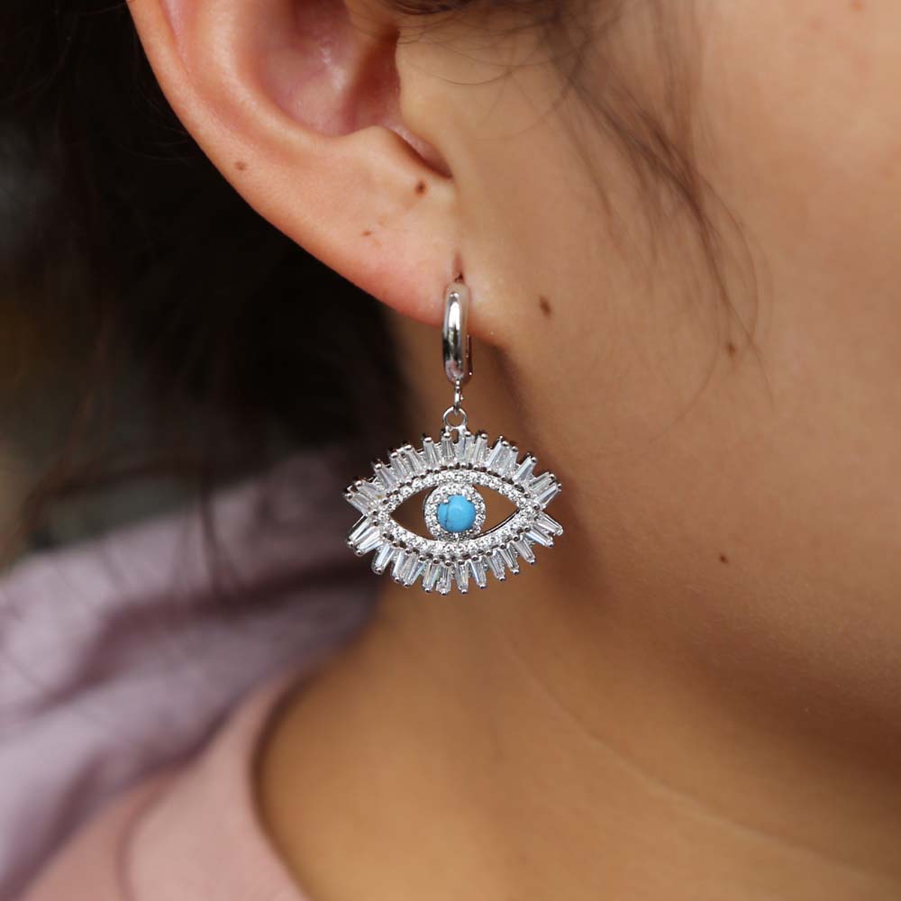 turkish evil eye dangle earring for women lady lucky design jewelry paved cz turquoise stone high quality fashion jewelry