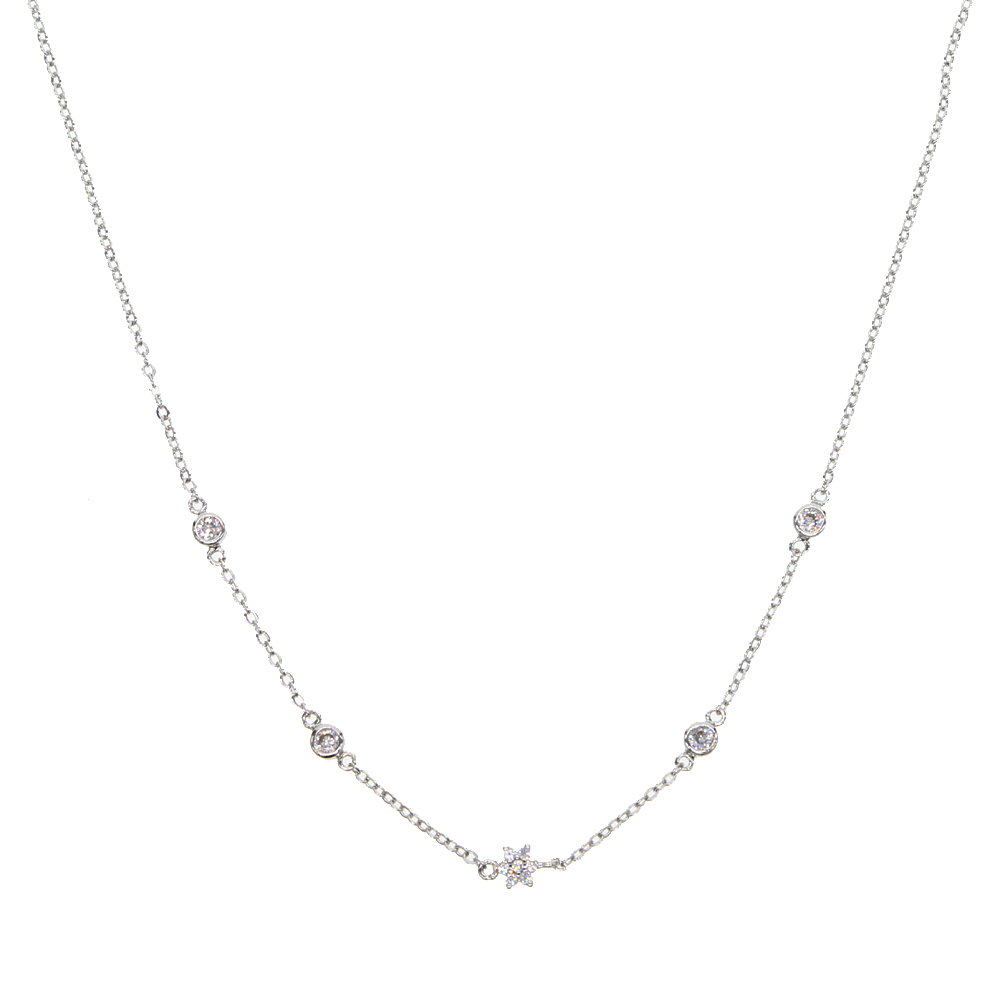 bezel round dots cz flower cz station necklace fashioin jewelry for women choker chain elegance trendy simple chain jewelry