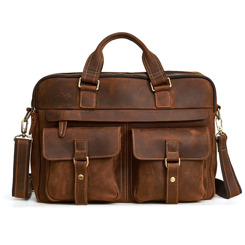 High-end Genuine Leather Handbag Men Laptop Bag Classic Male Messenger Crazy Horse Cowhide Outdoor Travel Shoulder Retro Business Bags, Brown 
High-end Genuine Leather Handbag Men Laptop Bag Classic Male Messenger Crazy Horse Cowhide Outdoor Travel Shoulder Retro Business Bags, Brown
