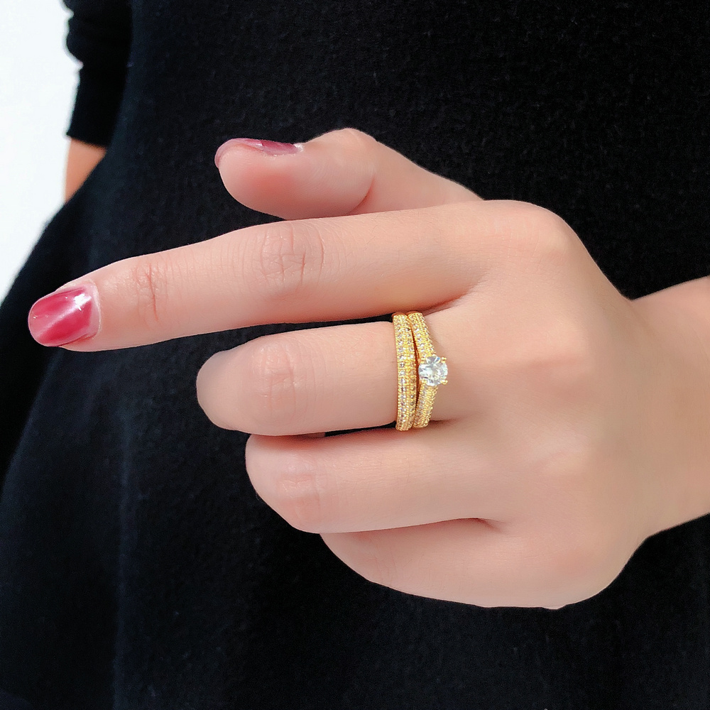 New Fashion Bridal Sets With Full Cubic Zirconia Rings For Women Engagement White/ Yellow Gold Color Jewelry Ring DZR001M