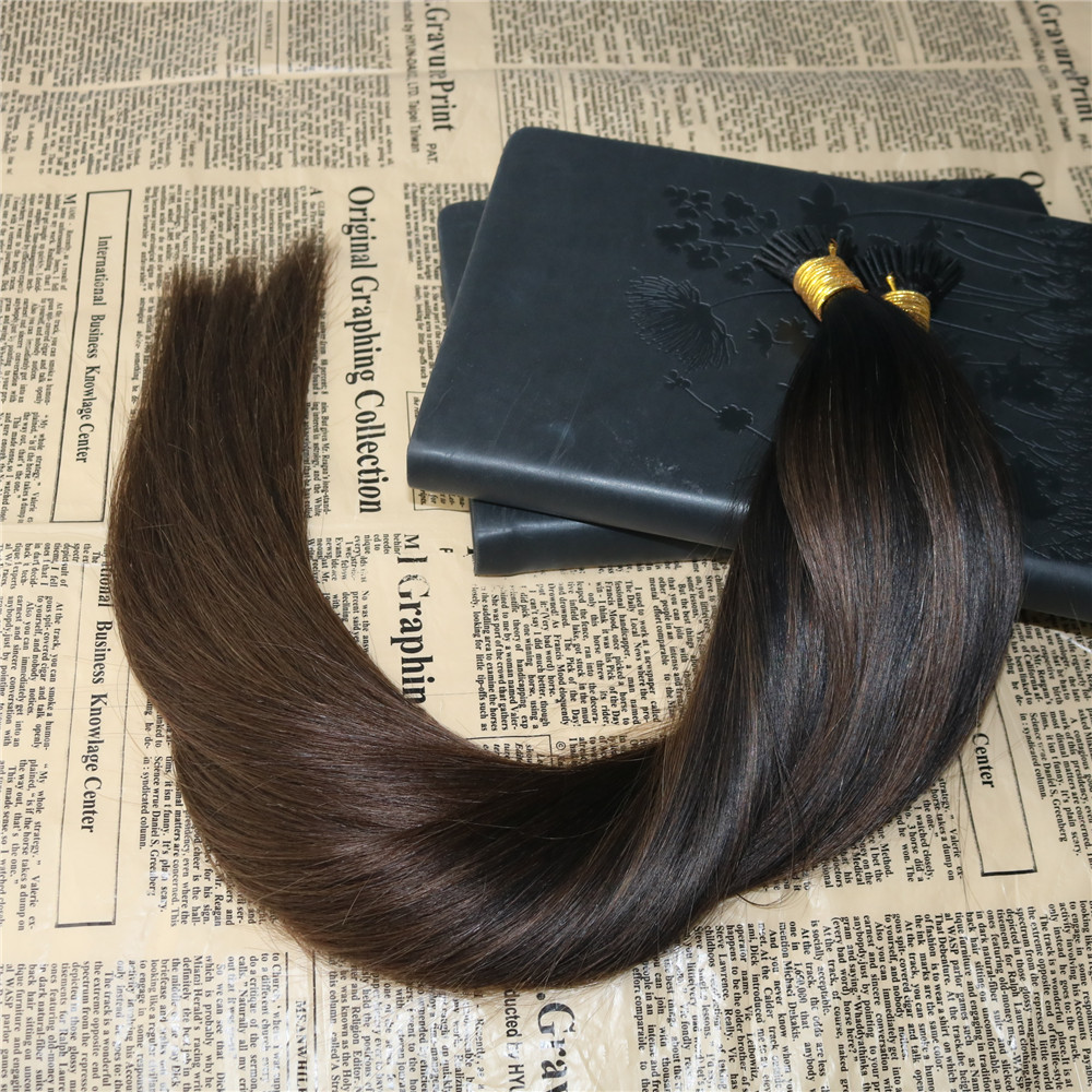 Ombre Human Hair Extensions I Tip Hair Balayage #2 fading to #5 Keratin Tipped Human Hair Extensions Pre Bonded I Tip 1g/str