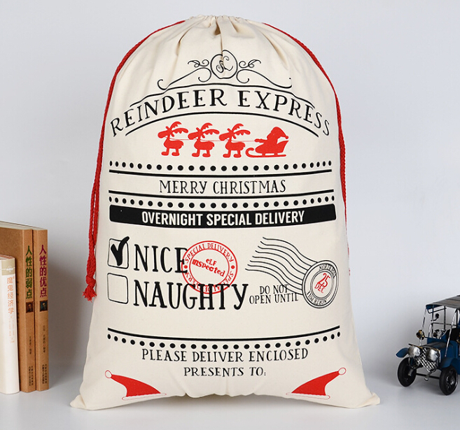 Christmas Gift Bags New Year Christmas Candy Bag Santa Claus Drawstring Canvas Sack Tableware Rustic Vintage Stockings