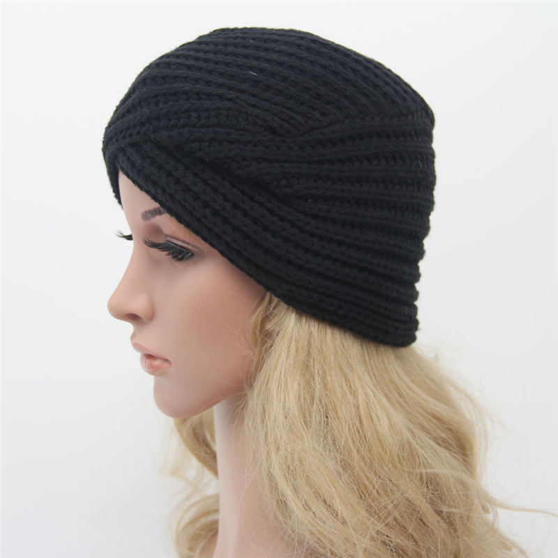 Knit Cross Ear Muff Hat Skull Caps New Beanie Autumn Winter Women turban Hats Black White drop ship 010095