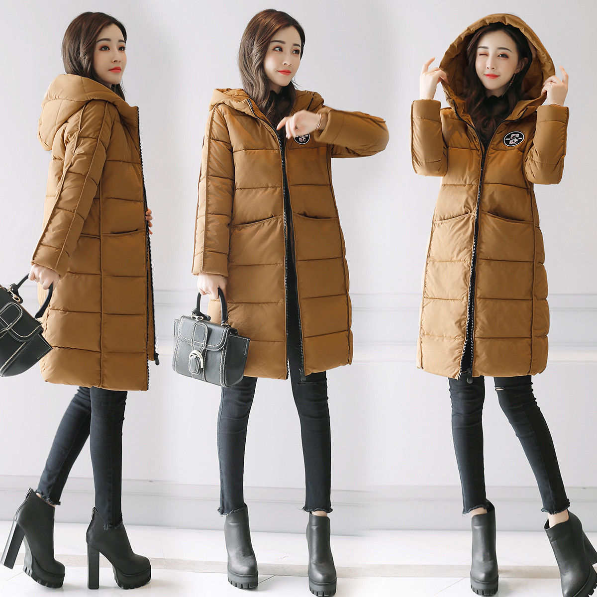 New women cotton Parkas long Slim badge jacket Female Hooded winter fashion coat, Black
New women cotton Parkas long Slim badge jacket Female Hooded winter fashion coat, Black