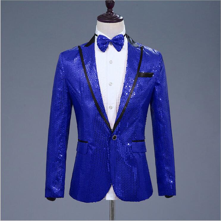 Men Sequin Suits Blazers Seven Colours Costume Jackets Nightclub Singer Suits Coats Peaked Lapel One Button Presenter Costume For Sale