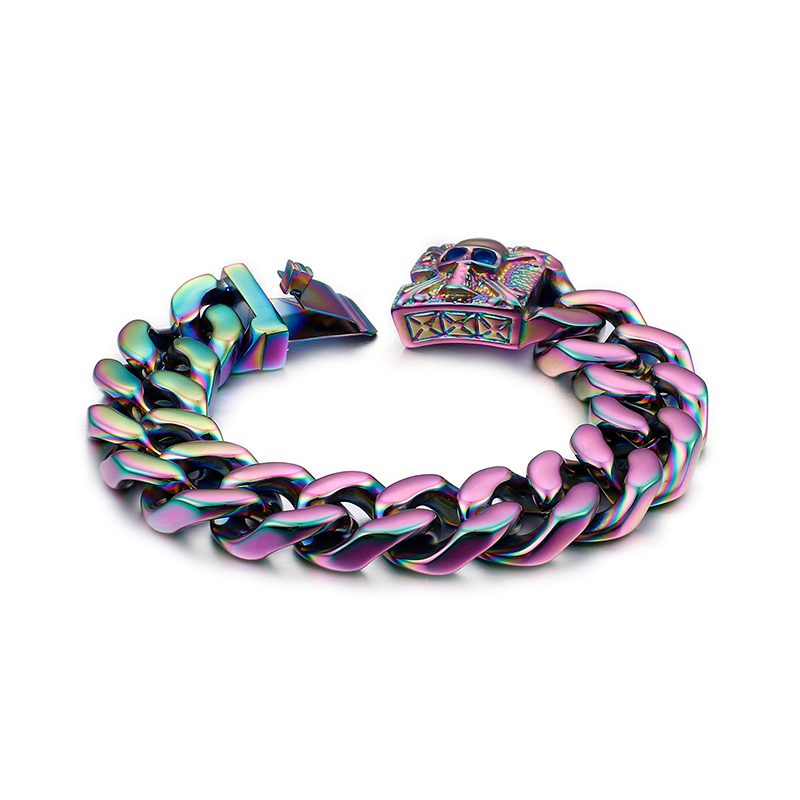 Vintage Men's Skeleton Pattern Bracelet Thick Heavy Stainless Steel Hip Hop Rock Skull Buckle Bangle Jewelry