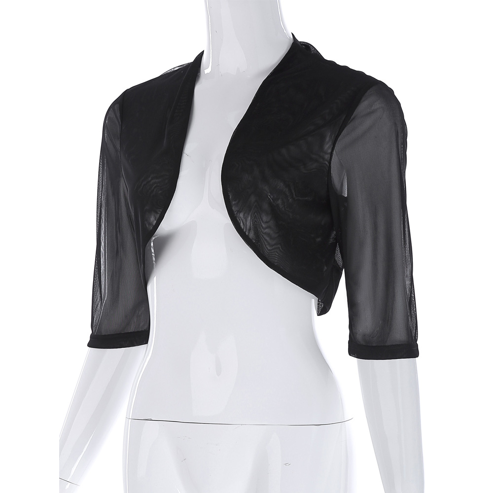 2017 New Fashion Women Chiffon Jacket Half Sleeves Cropped Short Bolero Shrug Casual Black White Solid Good Quality Design Coat