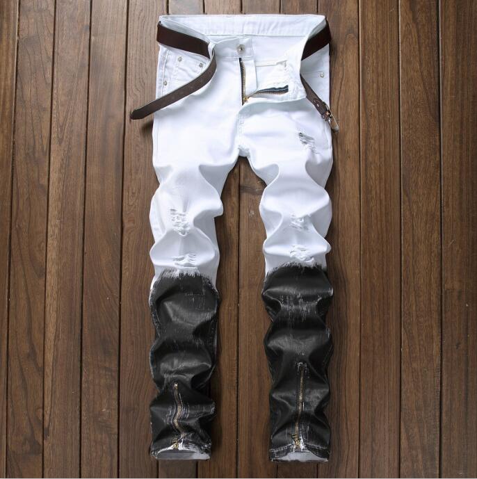 Men's Distressed Ripped Skinny Jeans Fashion Designer Slim Motorcycle Moto Biker Mens Denim Pants JS1871